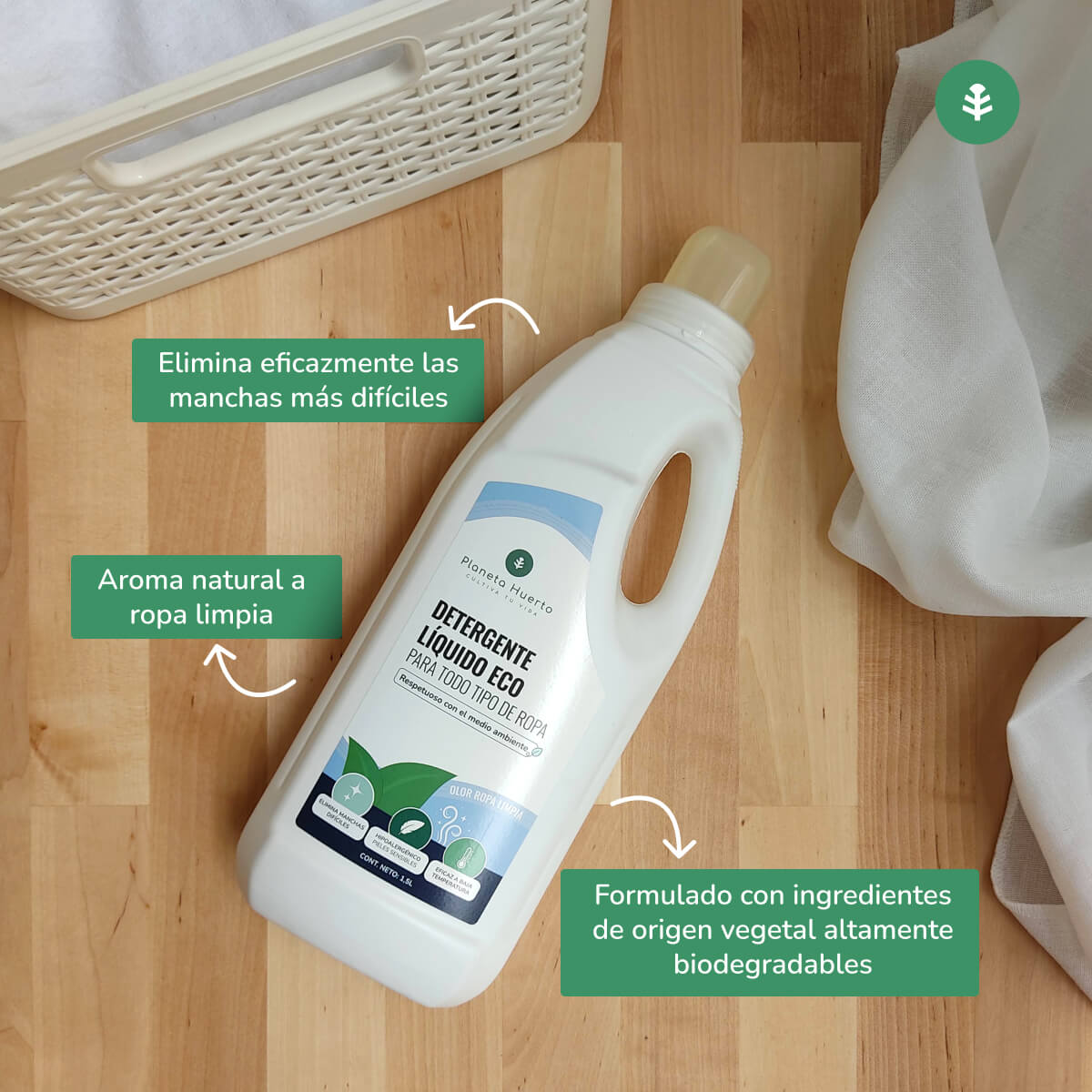 Pack 3xDetergente Líquido Ropa ECO Aroma natural a ropa limpia Planeta Huerto 1,5 Litros
