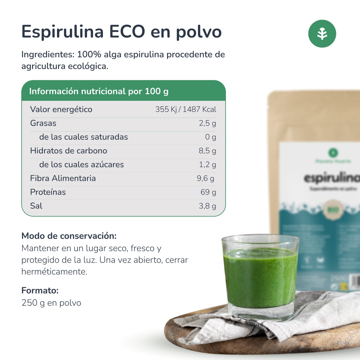 Espirulina en polvo ECO Planeta Huerto 250 gr