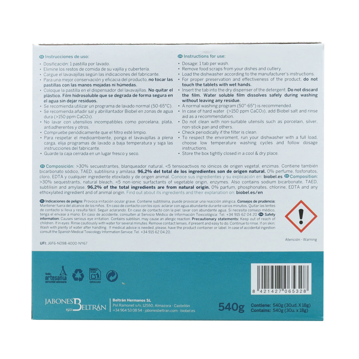 Detersivo per lavastoviglie in pastiglie BioBel 30 pezzi