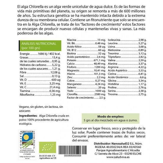 Alga Chlorella en polvo ECO 125 g, Salud Viva