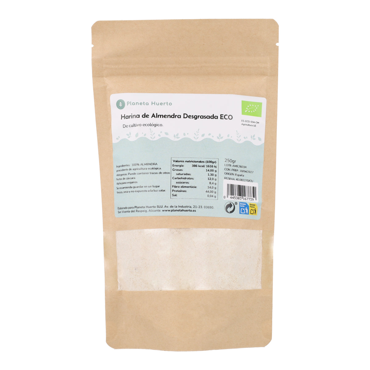 Farina di mandorle sgrassata (proteina di mandorle) ECO Planeta Huerto 250 g