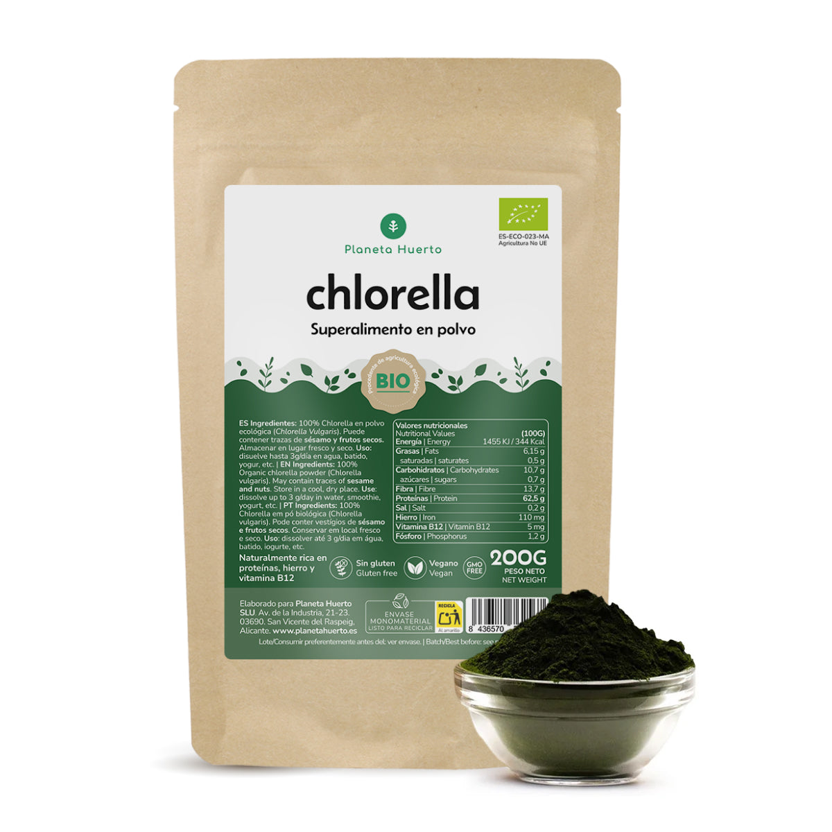 Alga clorella in polvere ECO Planeta Huerto 200 g