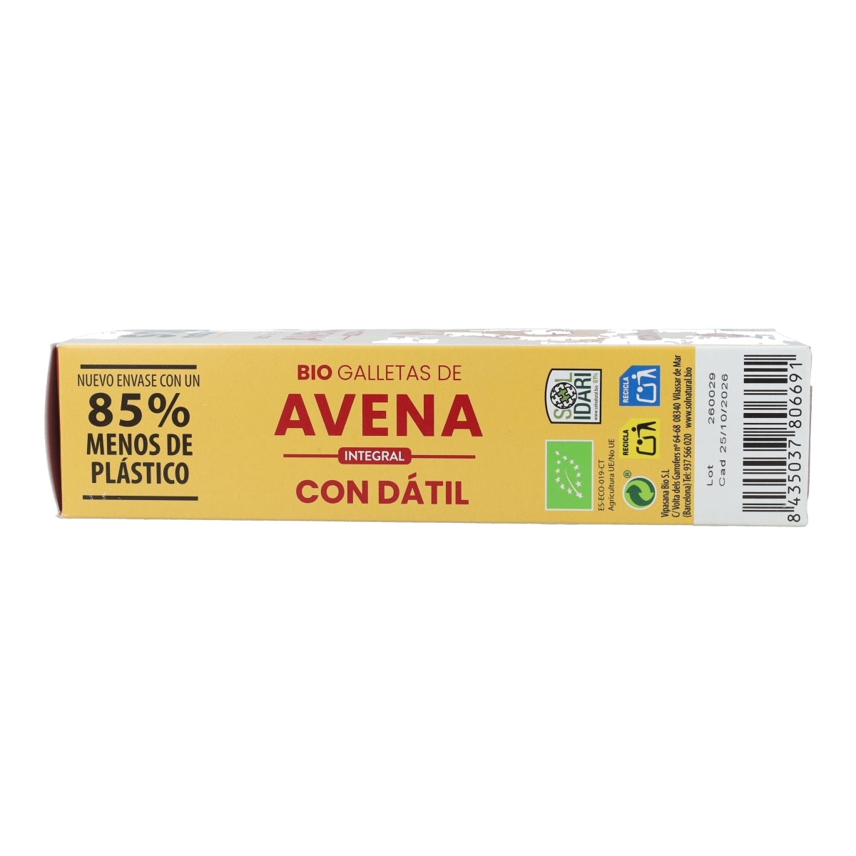 Biscotti integrali d'avena dolcificati con datteri biologici Sol Natural 170 g