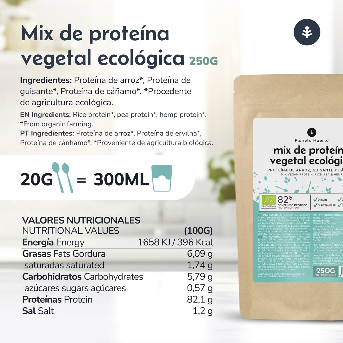 Miscela proteica vegana per sportivi Planeta Huerto 250 g