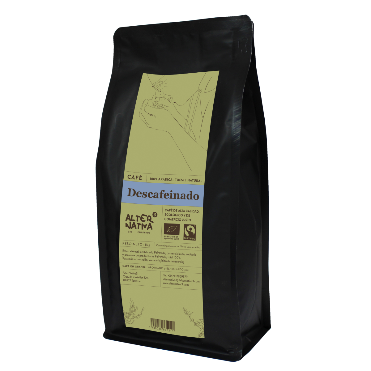 Caffè decaffeinato in grani BIO Alternativa3 1 kg