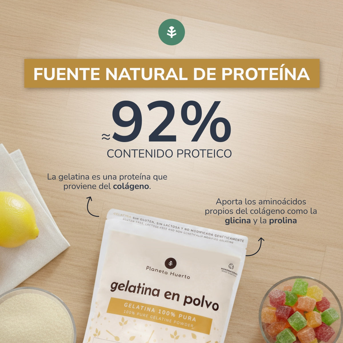 Gelatina neutra en polvo fuente de colágeno Planeta Huerto 1 Kg