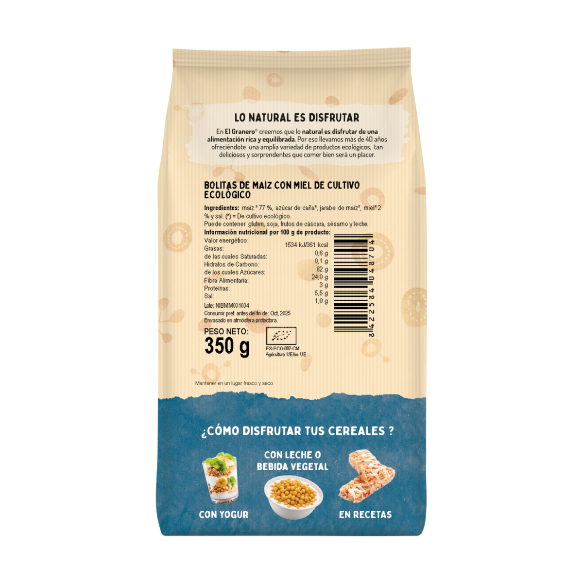 Chicchi di mais con miele biologico El Granero 350 g