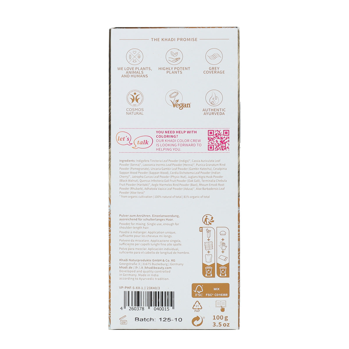 Tinte natural rubio oscuro ceniza Khadi 100 g
