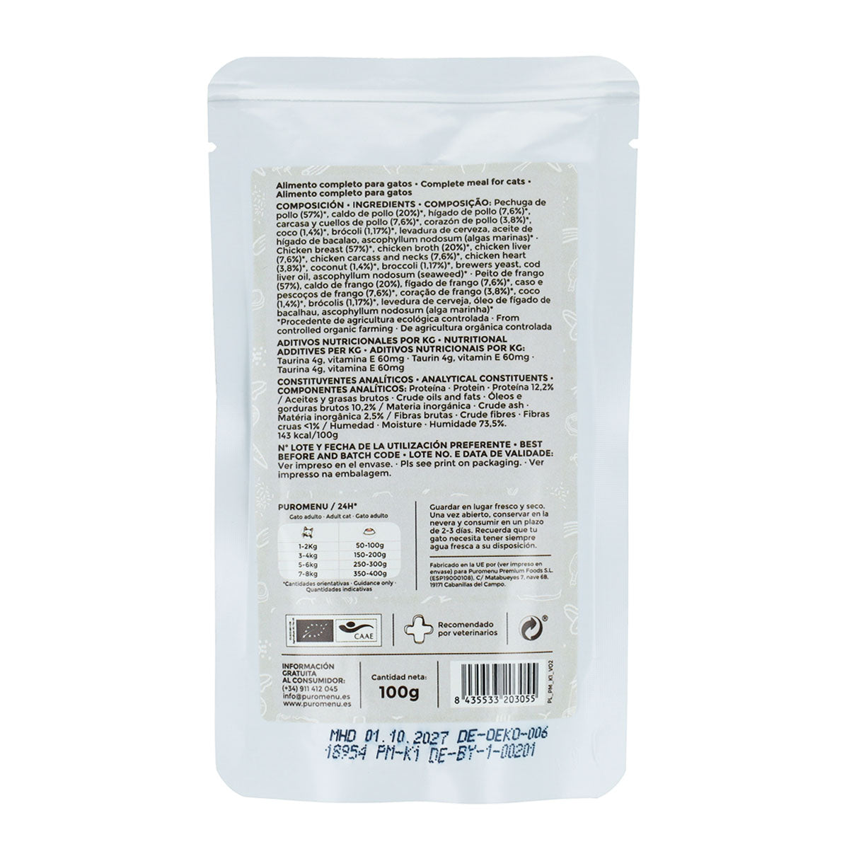 Cibo umido Barf per gatti Momento di tenerezza (Pollo) BIO Puromenu 100 g
