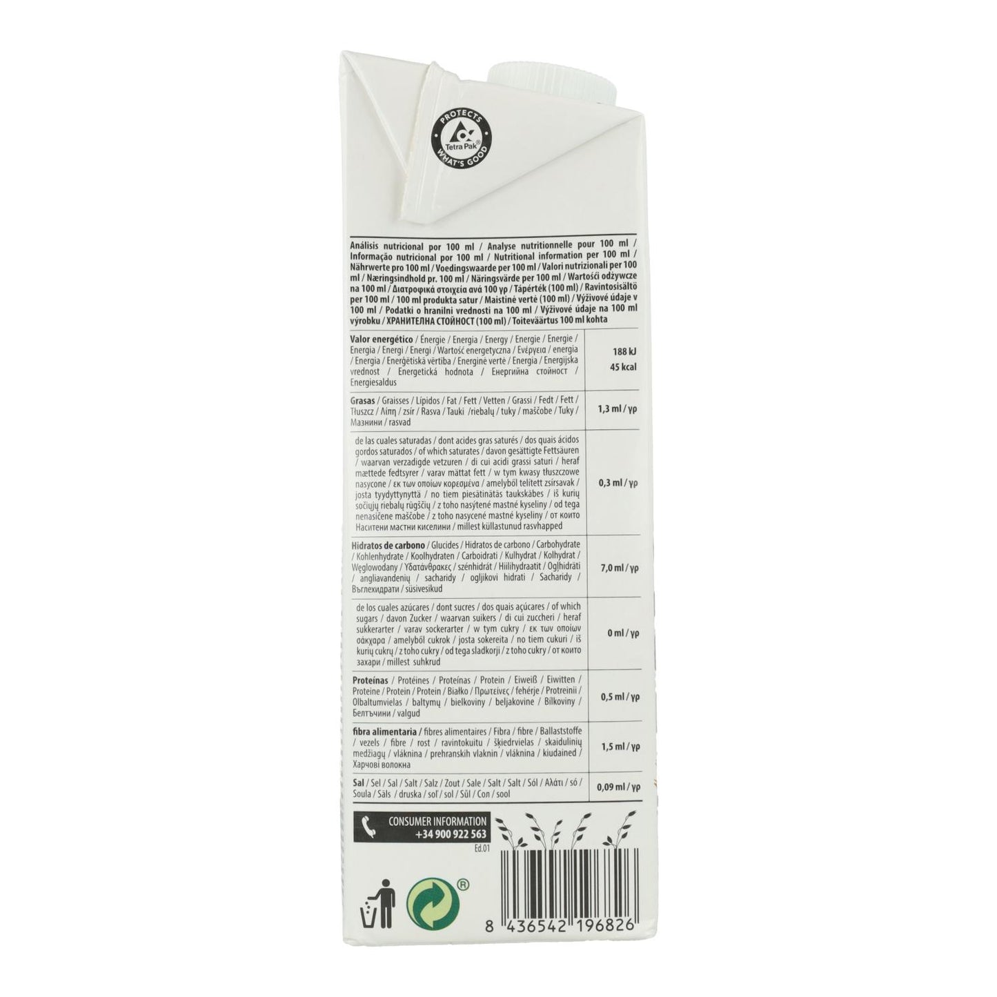 Bebida de Avena Integral 0% Azúcares Bio NaturGreen 1 L