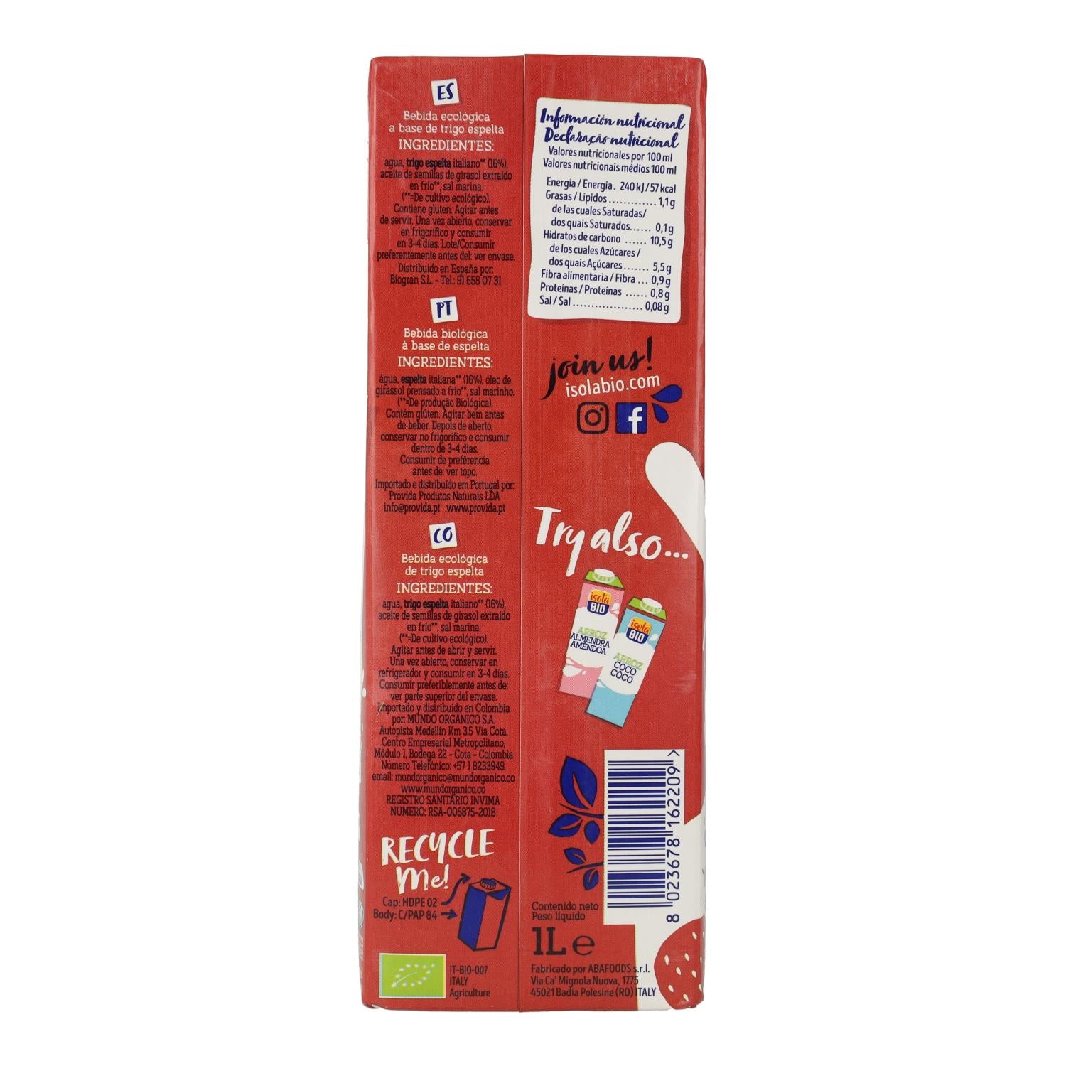 Bebida de Espelta Isola Bio 1 L