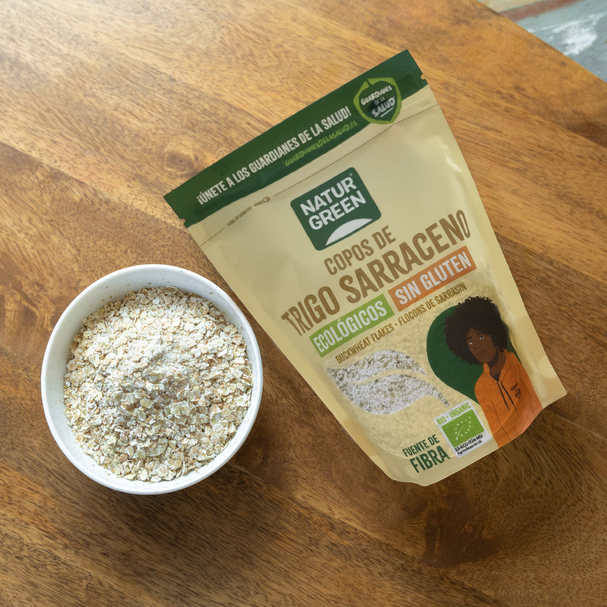 Confezioni da 2 confezioni di fiocchi di grano saraceno biologico senza glutine Naturgreen 2 confezioni da 250 g