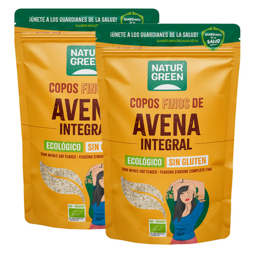 Confezione da 2 confezioni di fiocchi d'avena sottili senza glutine biologici NaturGreen Confezione da 2 confezioni da 1 kg