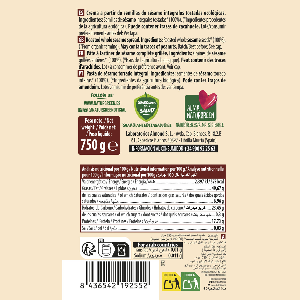 Tahin tostato Naturgreen 800 g