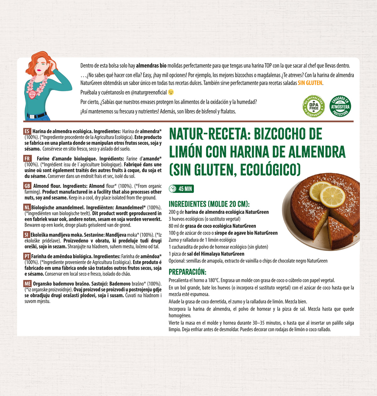 Farina di mandorle biologica senza glutine NaturGreen 300 g