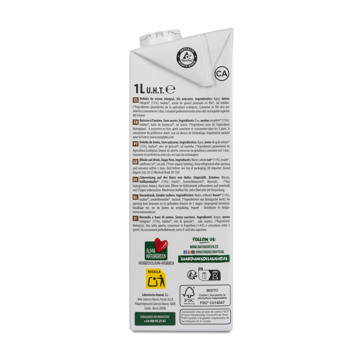 Bevanda di avena integrale 0% zuccheri Bio NaturGreen 1 L