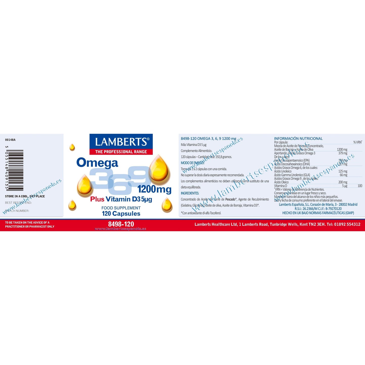 Pack 2x Omega 3-6-9 con Vitamina D3 Lamberts 120 Caps