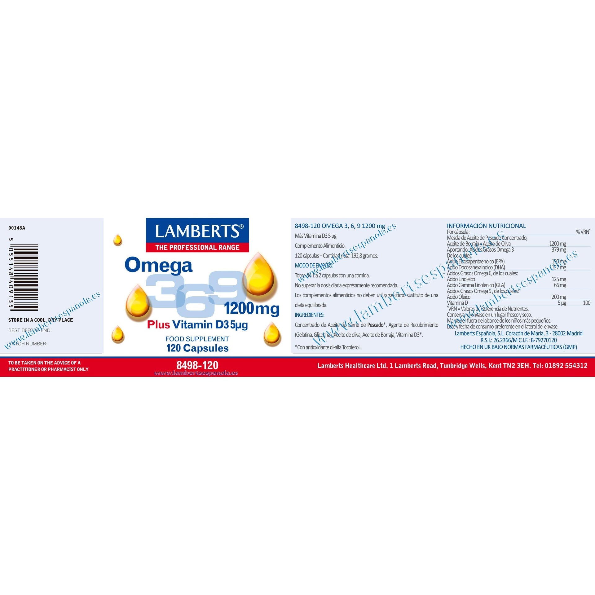 Pack 2x Omega 3-6-9 con Vitamina D3 Lamberts 120 Caps