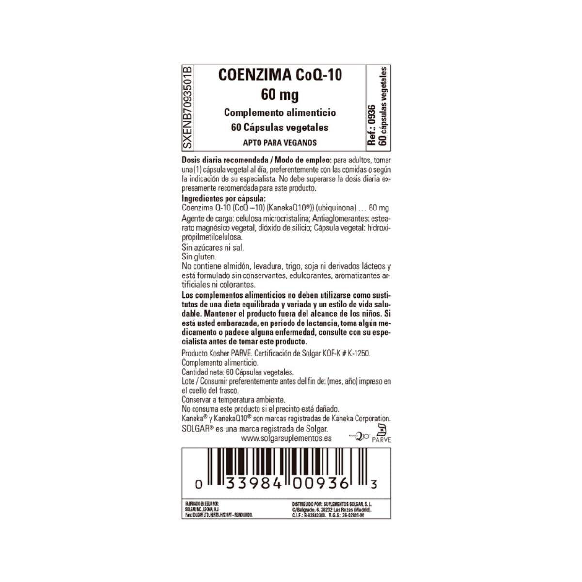 Coenzima CoQ10 (vegana), 30 cápsulas vegetales (60mg)
