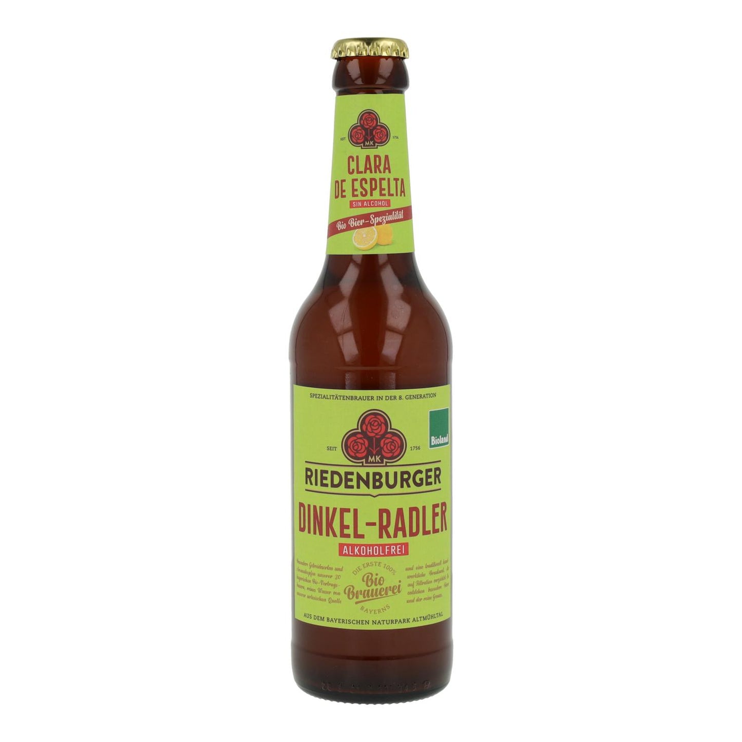 Cerveza Clara de Espelta sin alcohol Riedenburguer, 33cl.