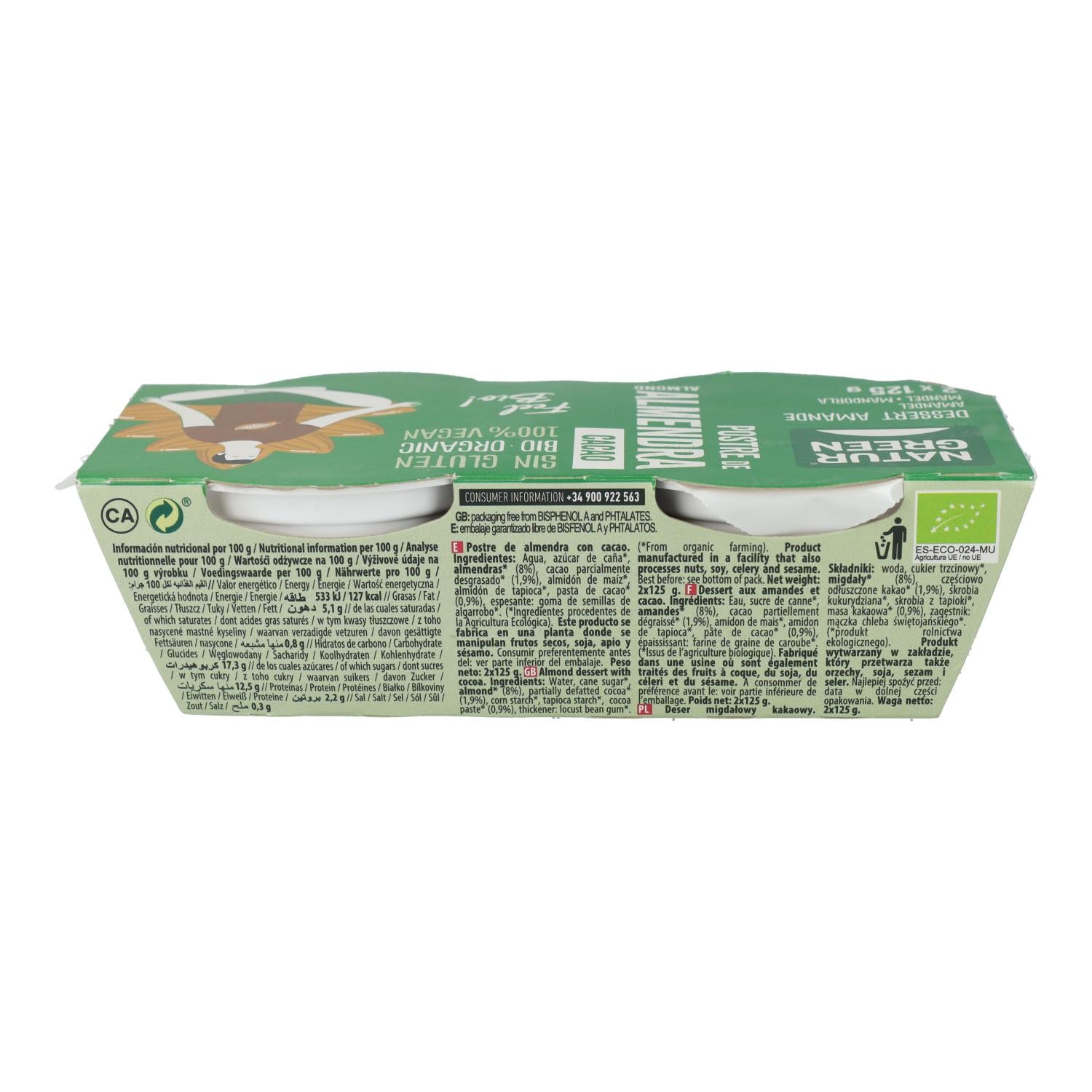 Postre de Almendras y Cacao NaturGreen,  2 x 125 g