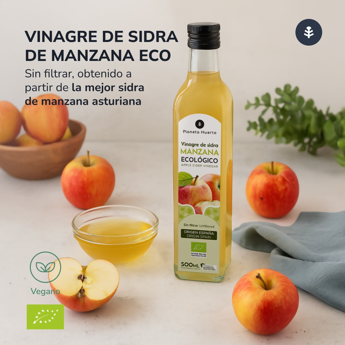 Pack 2x Vinagre de sidra de manzana sin filtrar ECO Planeta Huerto 500 ml