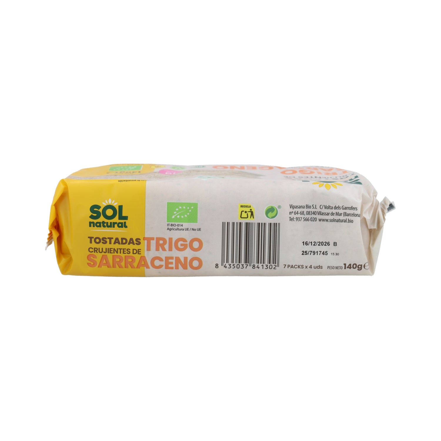 Fette biscottate di grano saraceno senza glutine Sol Natural 140 g BIO