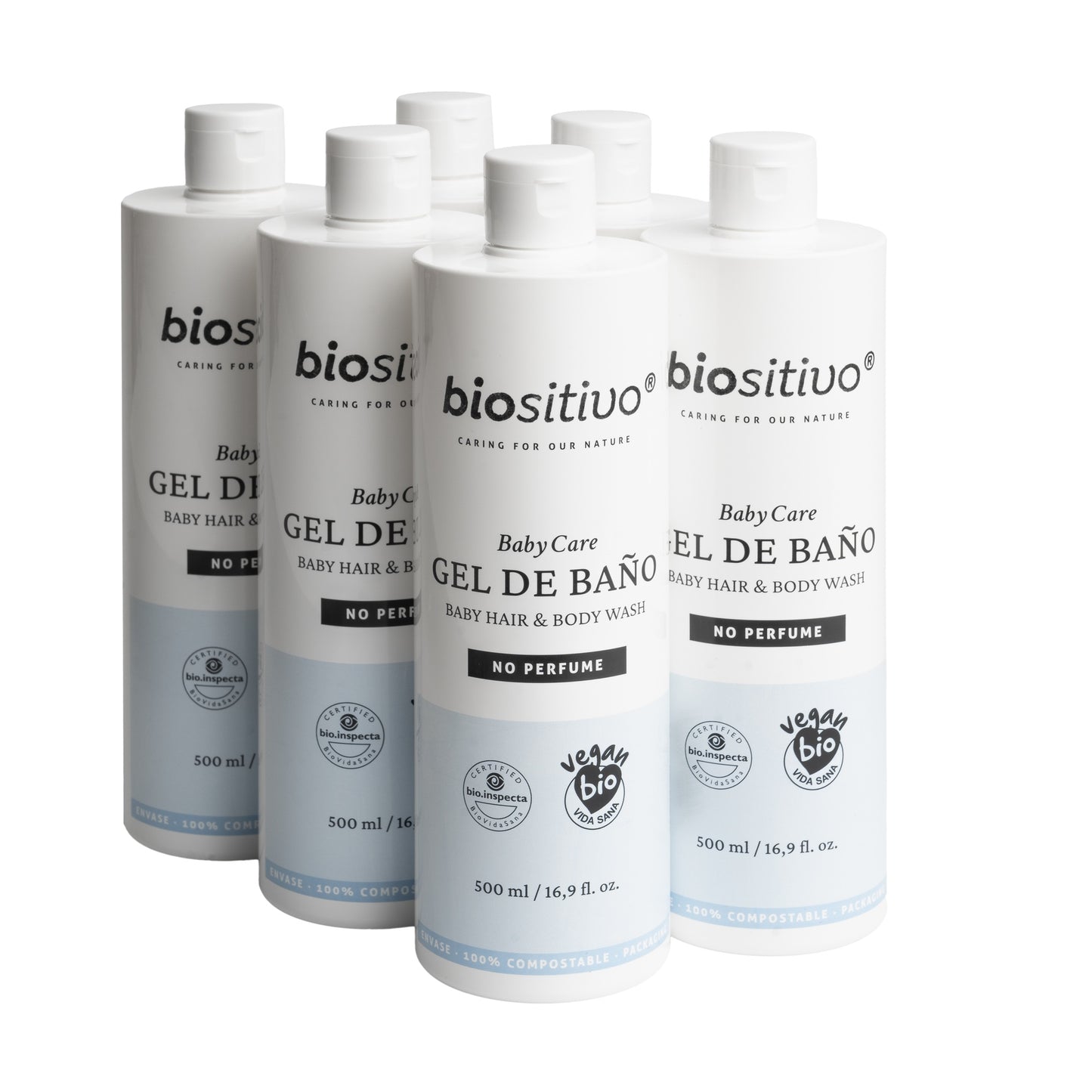 Pack 6x Gel de baño y Champú Bebés, Biositivo, 500ml