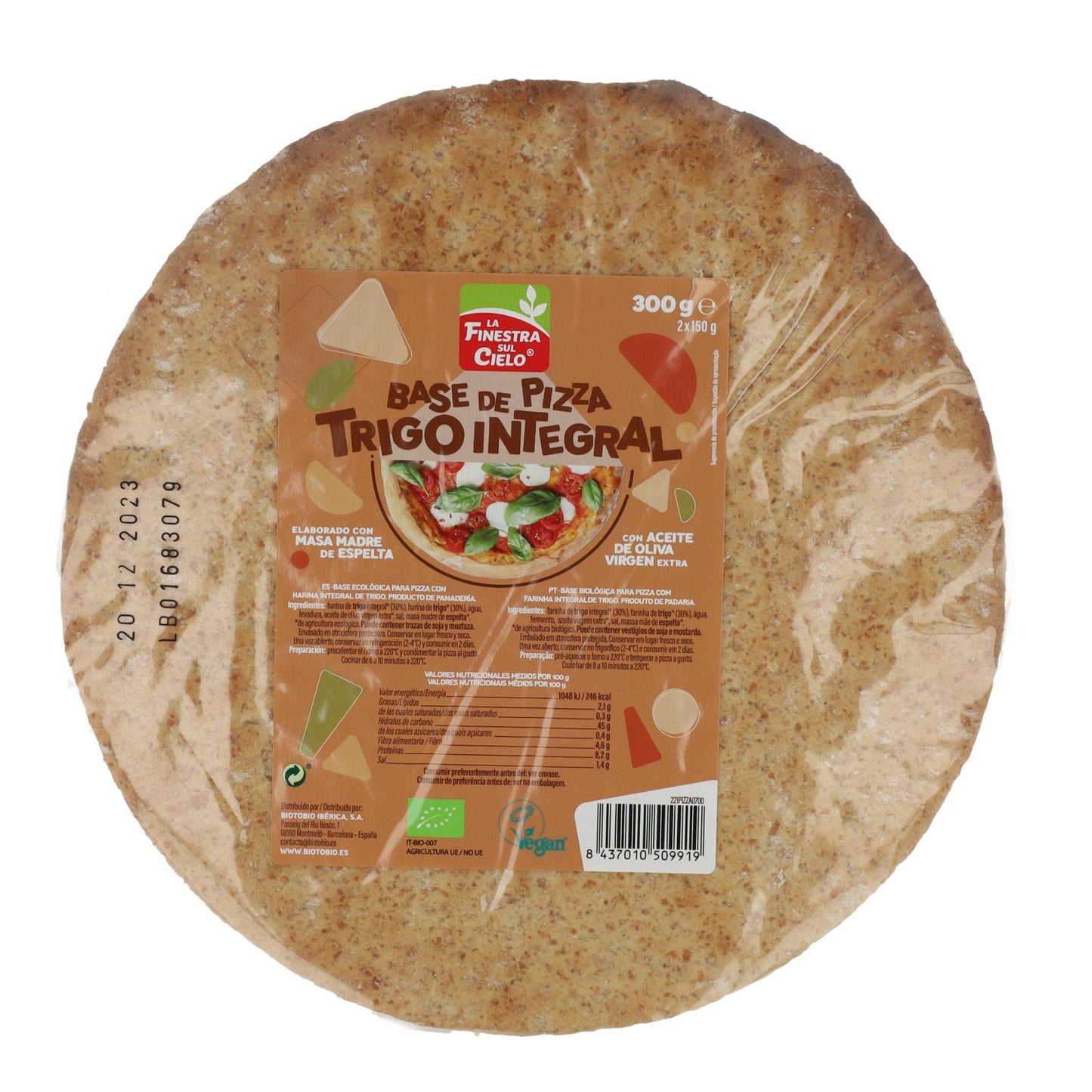 Base para Pizza Integral de Trigo Ecológica (2 bases) La Finestra sul Cielo 300 g