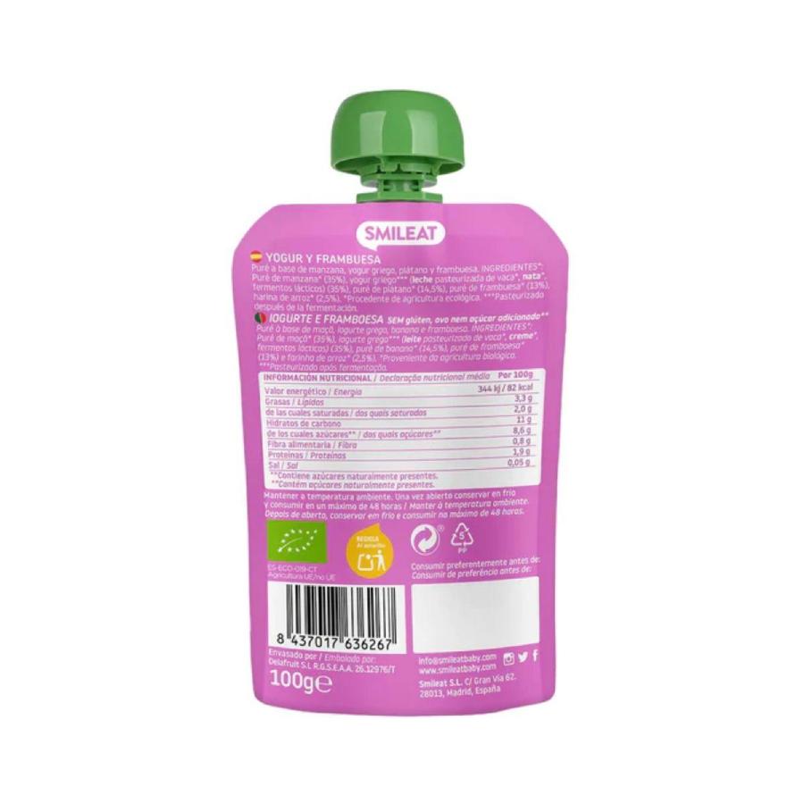 Pack 2x Pouche Yogur y Frambuesa ECO Smileat 100 g