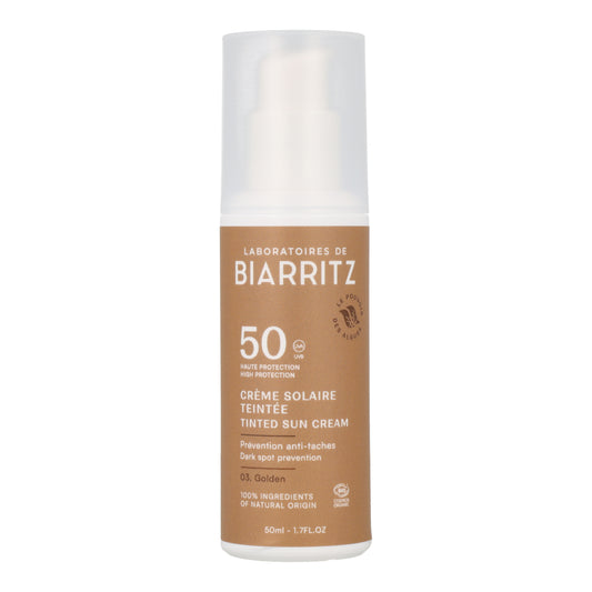 Crema viso color oro SPF 50 Alga-Gorria & aloe vera Bio, Laboratorios Biarritz, 50 ml