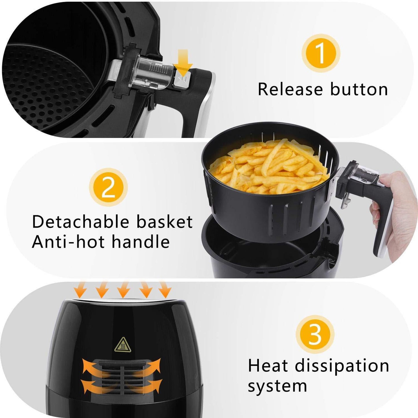 Freidora de aire sin aceite 3,2 L 1400W Libre de BPA