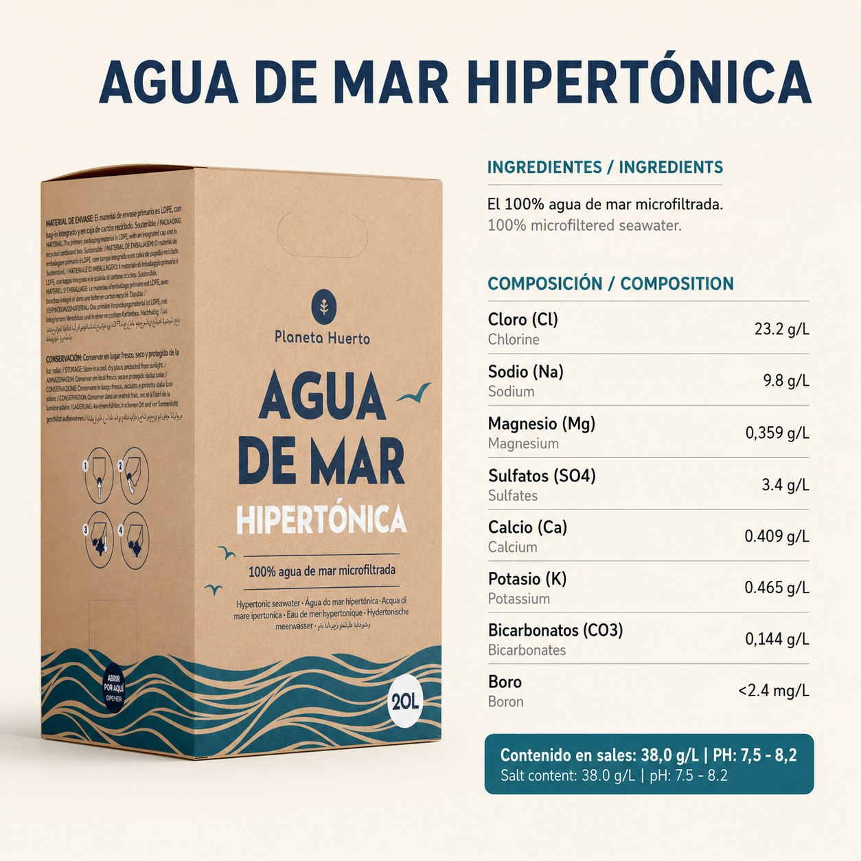 Planeta Huerto Acqua di mare ipertonica 20 L