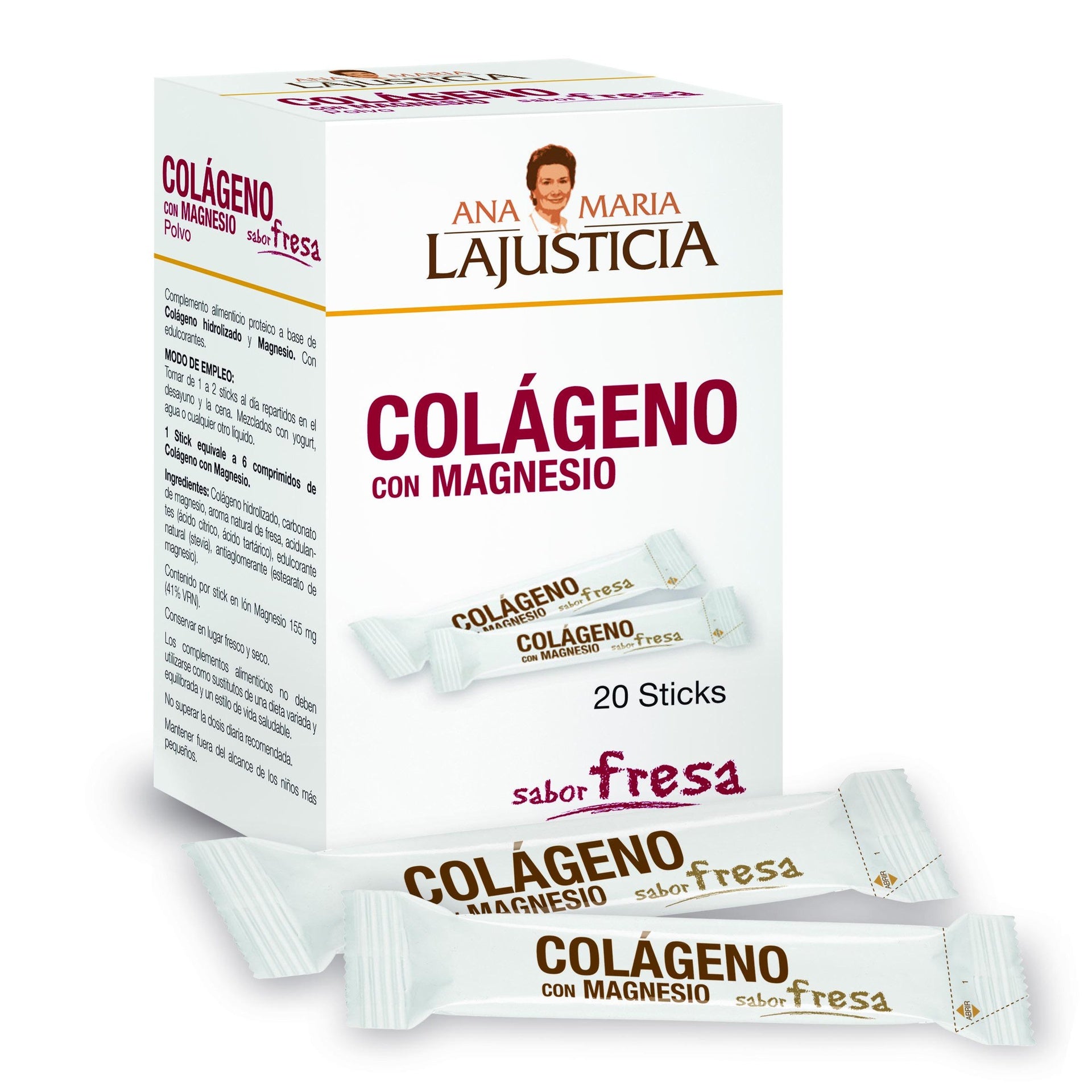 Colágeno con Magnesio sabor fresa Ana María la Justicia, 20 sticks