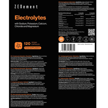 Electrolitos, con Sodio, Potasio, Calcio, Cloruro y Magnesio  Zenement  120 Cápsulas
