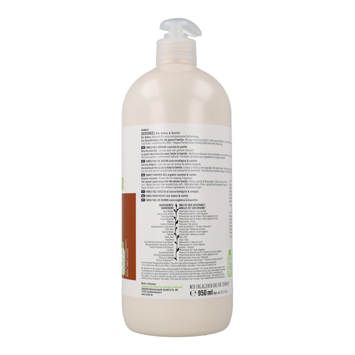 Gel doccia biologico al cocco e vaniglia Sante 950 ml