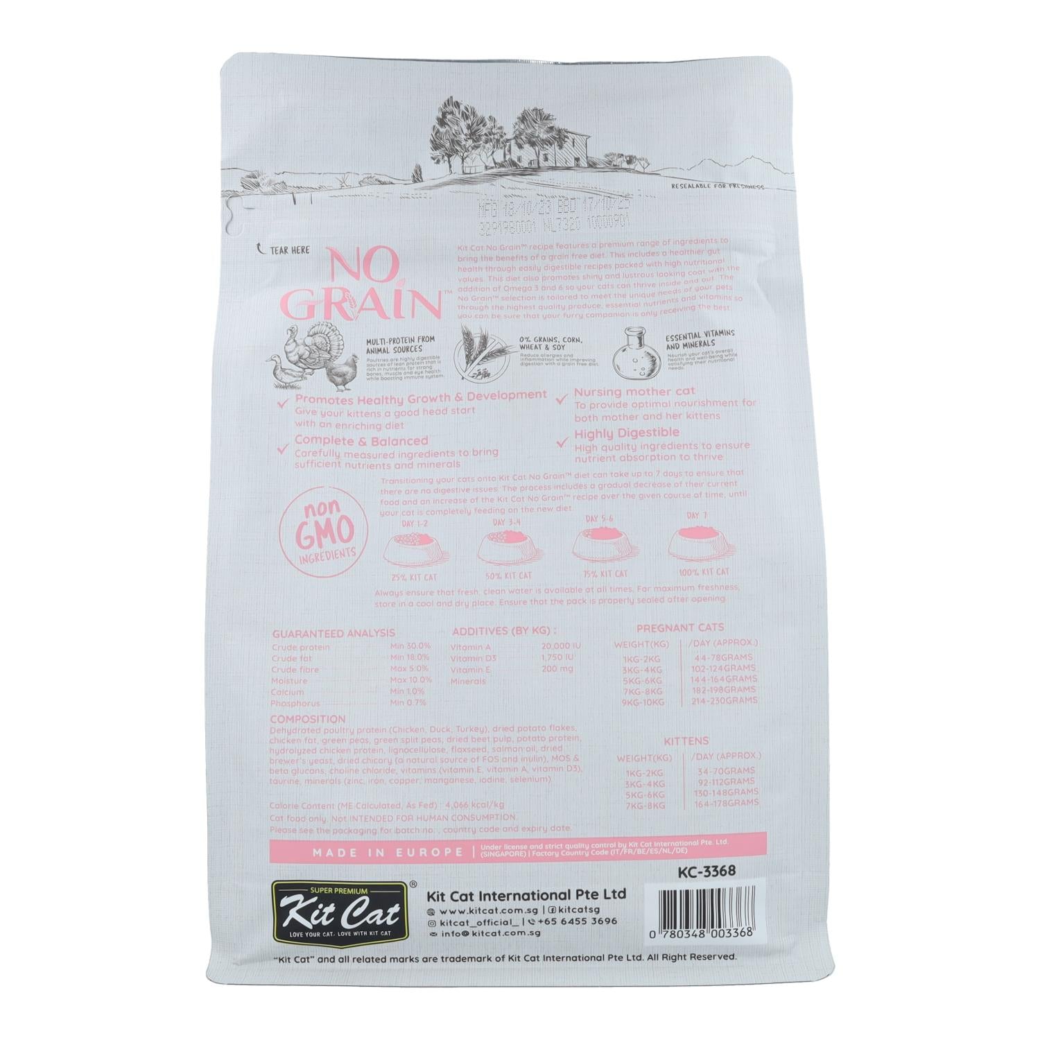Kit Cat No Grain Cat Food - Kitten Recipe 1 Kg Pienso natural para gatitos