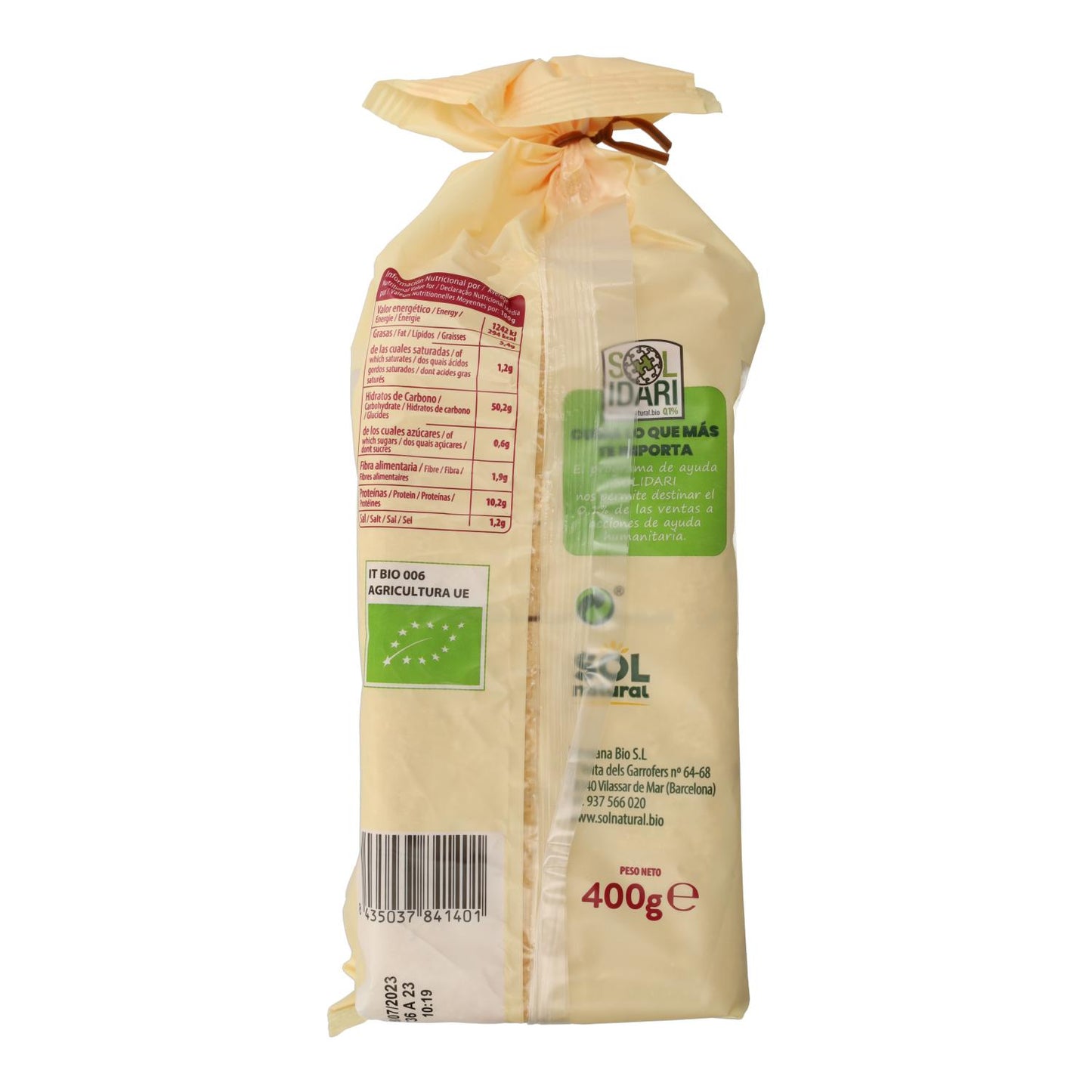 Bio pan tierno de espelta envase Sol Natural 400 g