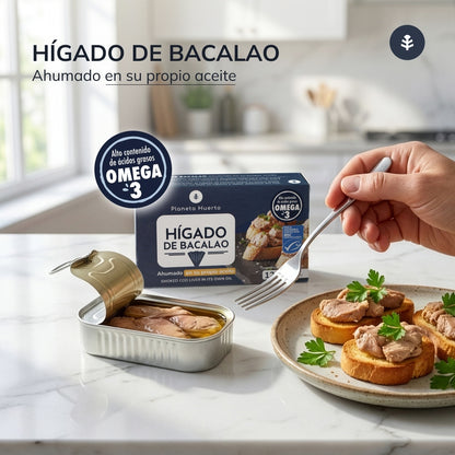 Pack 12x Hígado de bacalao en su propio aceite MSC pesca sostenible Planeta Huerto 120 g