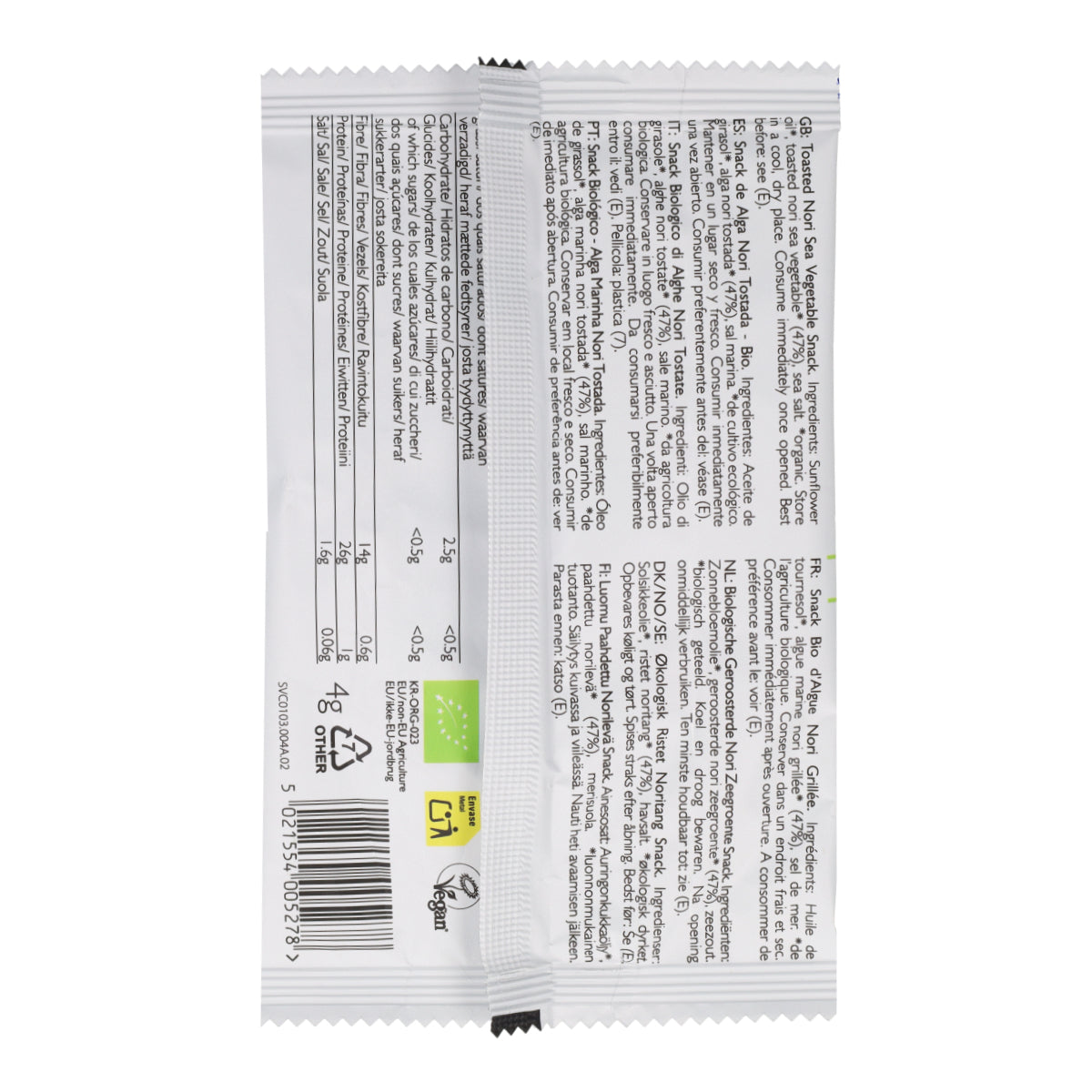 Snack di alga nori tostata biologica Clearspring 4 g