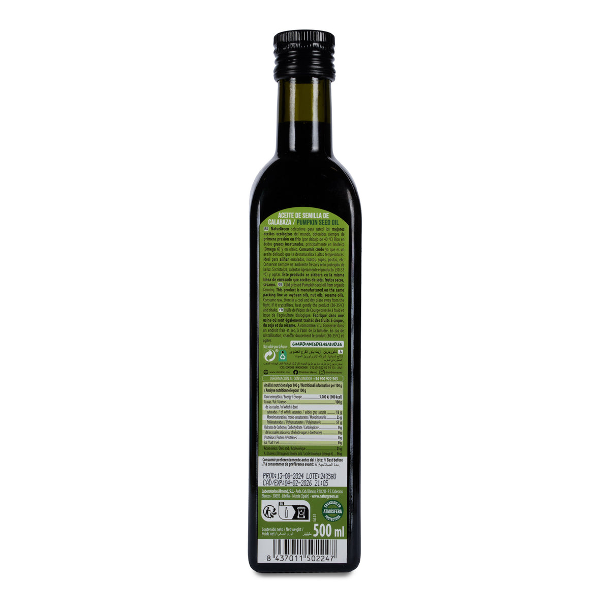 Olio di semi di zucca biologico NaturGreen 500 ml