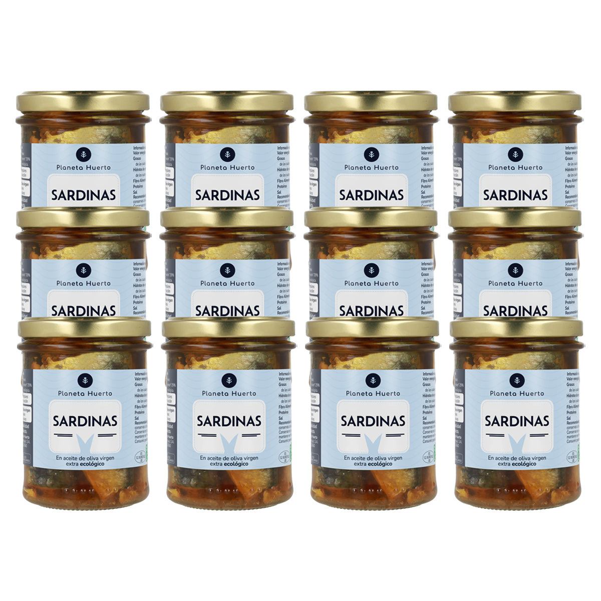 Pack 12x Sardinas en aceite de oliva virgen extra ECO Planeta Huerto 190 g