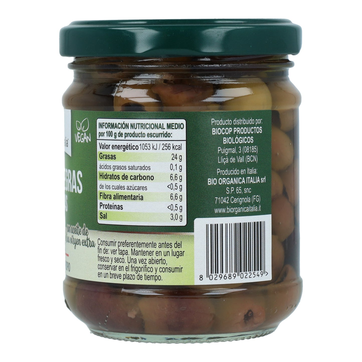 Aceitunas Negra Deshuesada Bio Organica Italia 190 gr