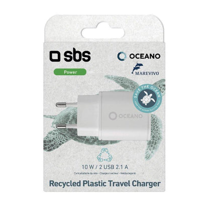 Cargador de viaje de 10 W de plástico reciclado para una carga rápida, color blanco