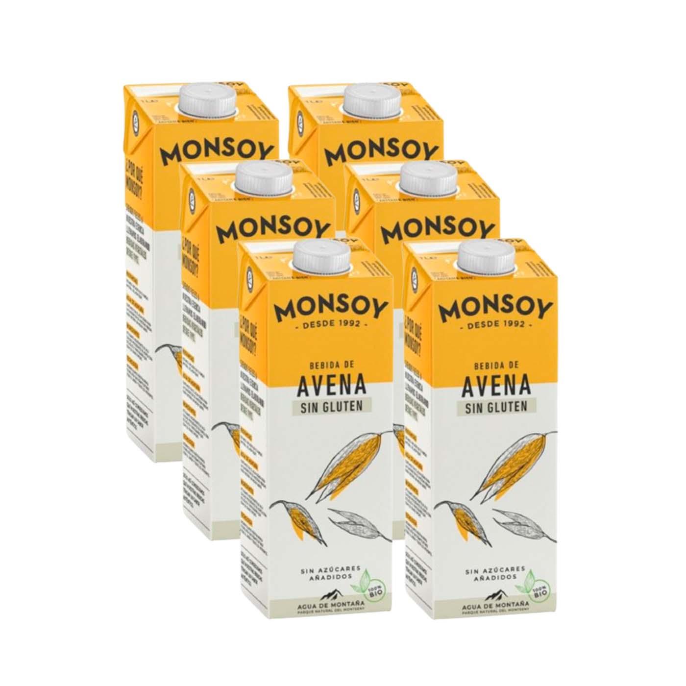 Pack 6uds Bebida BIO de avena sin gluten Monsoy  1 L