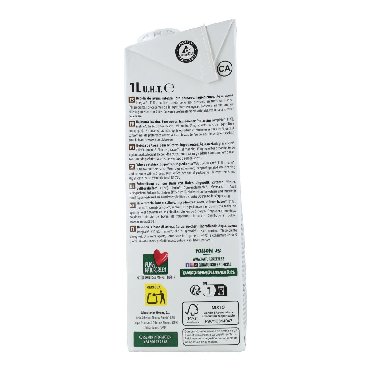 Bevanda di avena integrale 0% zuccheri Bio NaturGreen 1 L