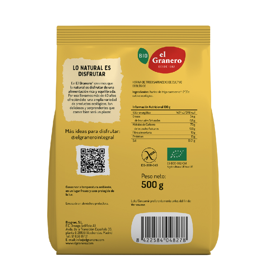 Harina de Trigo Sarraceno Bio sin gluten El Granero 500 g