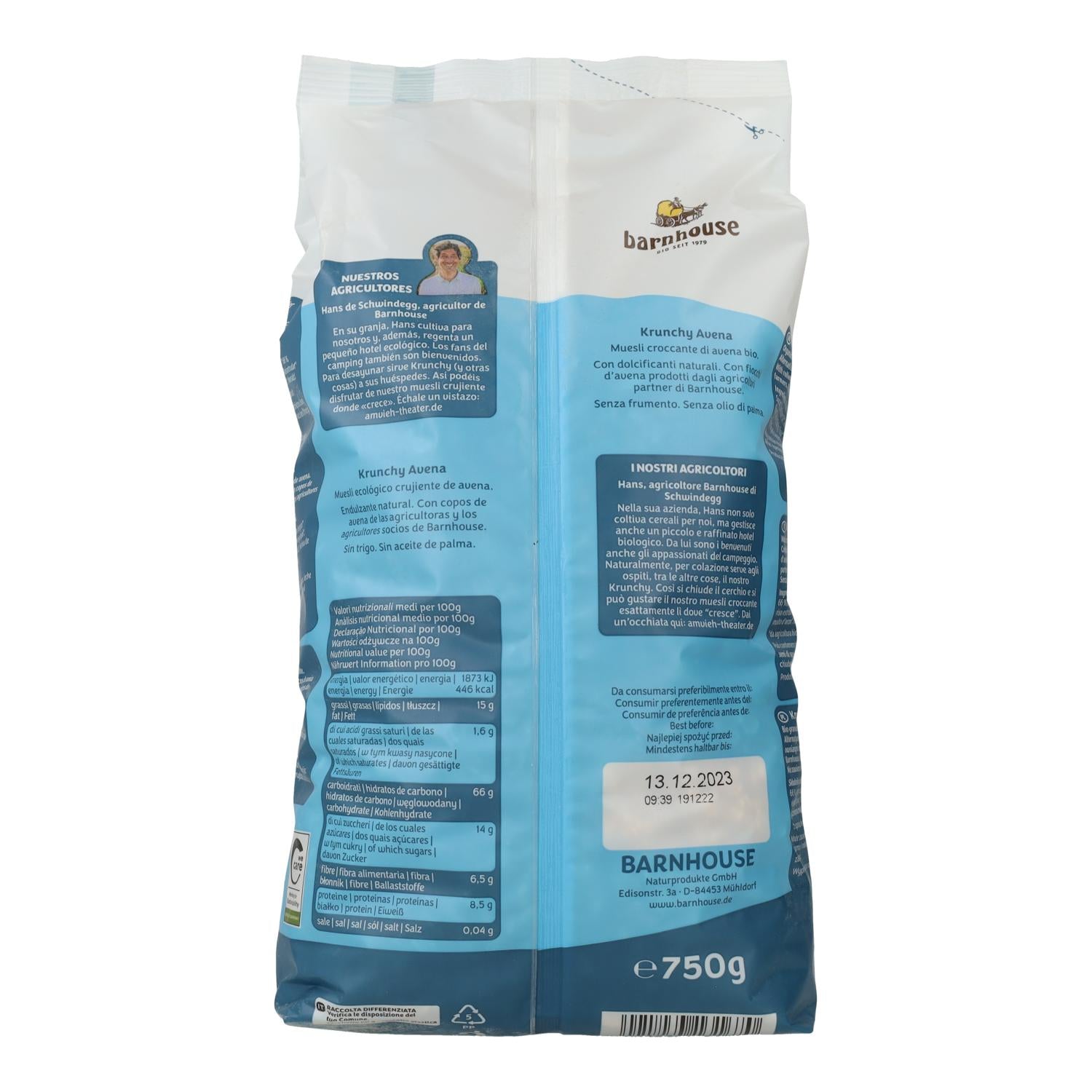 Muesli Krunchy de Avena BIO Barnhouse 375 g