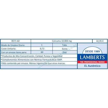 Cúrcuma Lamberts 60 tabletas 20.000 mg
