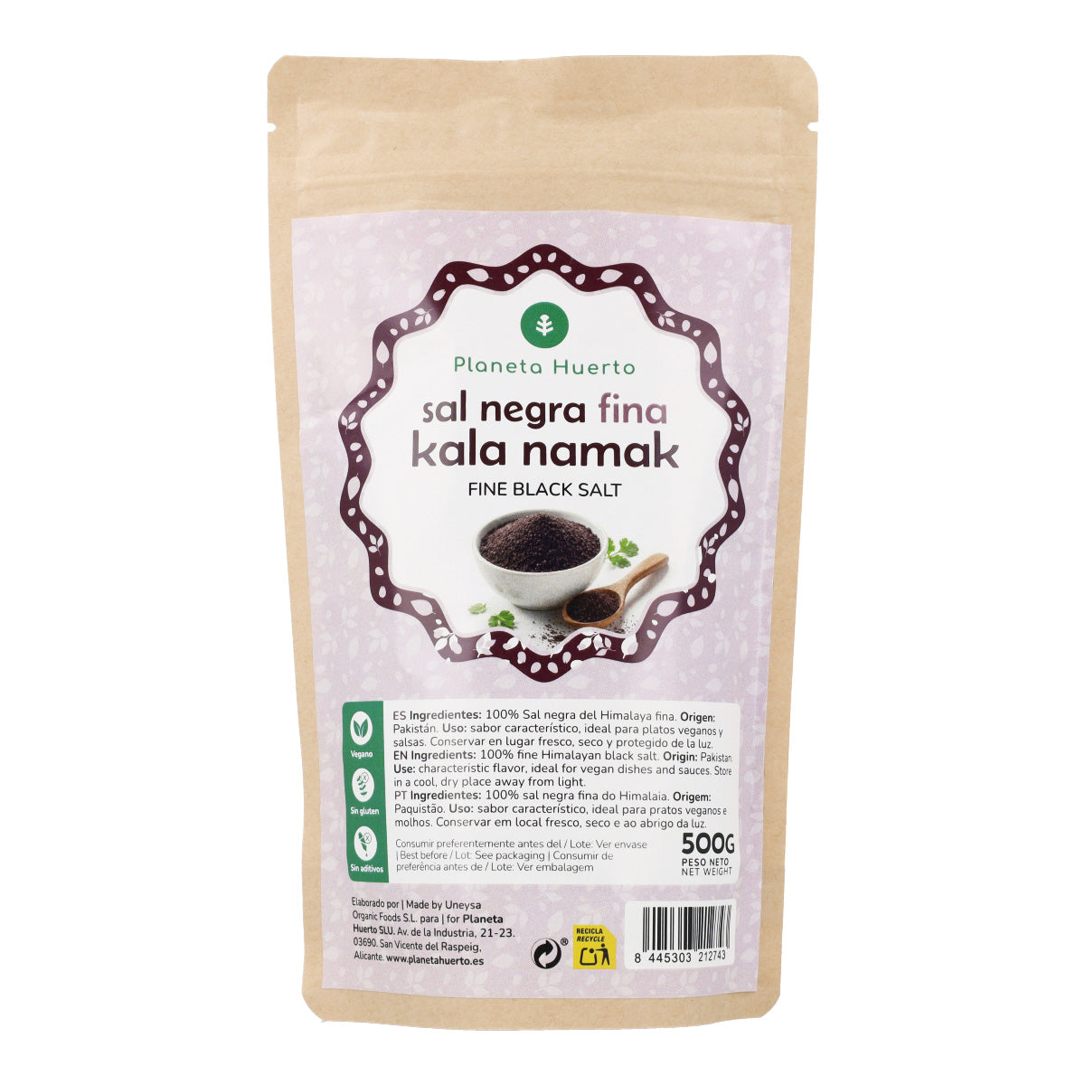 Sal negra del Himalaya fina Kala Namak Planeta Huerto 500 g